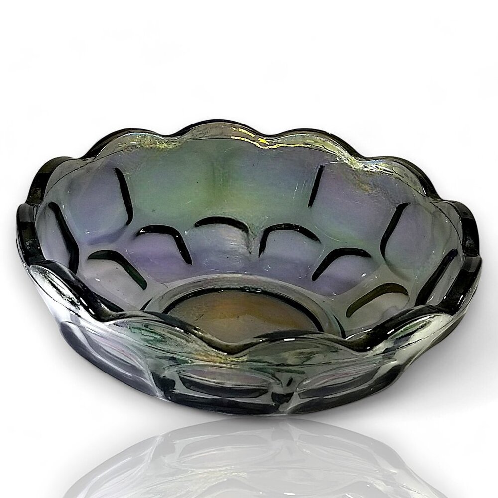 Carnival Glass Fruit Dessert Bowl Yorktown Green (Avocado) by Federal Glass